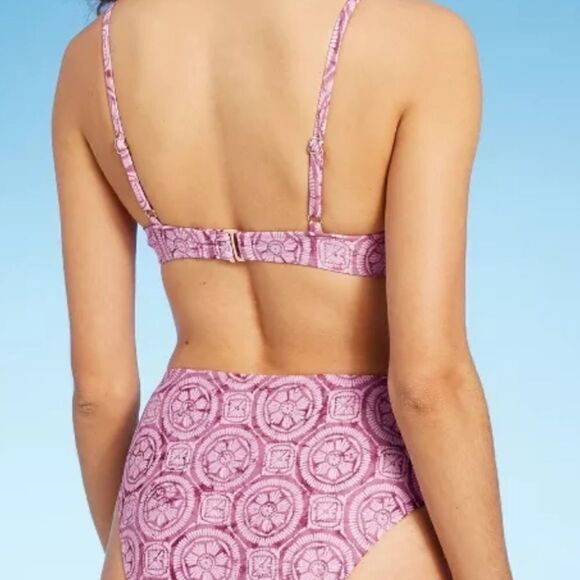 Shade & Shore Pink Ruffle Asymmetrical Bikini 2 Piece Summer Cute Set NWT - Picture 4 of 15